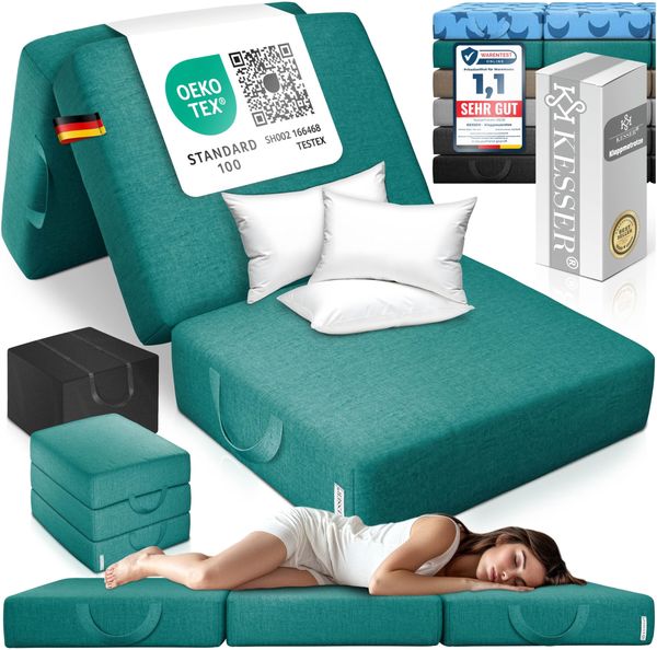 KESSER® Klappmatratze 75 x 195 x 15 cm Gästematratze 3-Fach faltbar zum Sitzhocker Faltmatratze Schaumstoff 25kg/m³ extra dick 15cm atmungsaktiv waschbar Abnehmbarer Bezug inkl. Camping Tragetasche