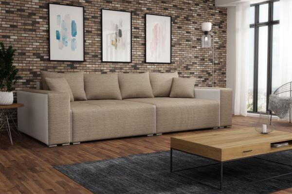 Big Sofa Couchgarnitur REGGIO Megasofa mit Schlaffunktion Weiss-Cappuccino