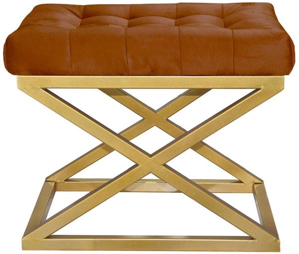 Atelier Del Sofa Stylish Pouffe with Metal Frame, 50 cm Width, 42 cm Height, 40 cm Depth | 100% Polyester Babyface, Grey with Gold & Terracotta Accents | Perfect for Modern Decor