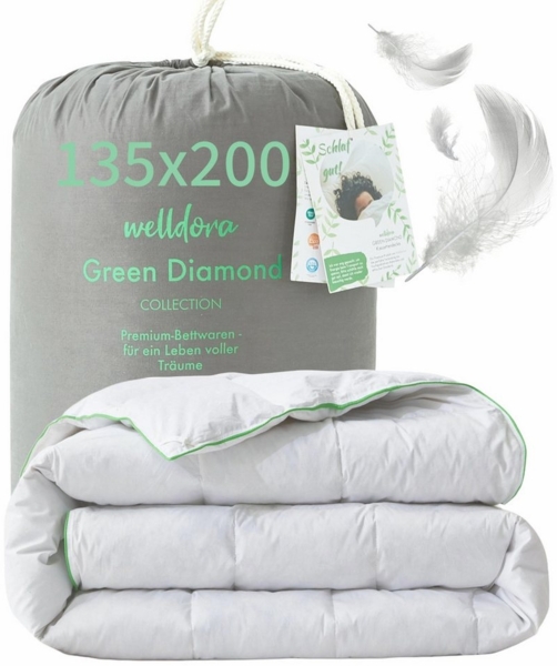 Welldora Komfort Bettdecke 135x200 Sommer | 100% Extraweiche Federn & Daunen | Fachärztlich geprüft, Oeko-Tex, Allergiker | Zertifiziert für Tierwohl | Dünne leichte Sommerdecke Daunendecke 135x200