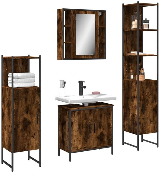 vidaXL 4-tlg. Badmöbel-Set Räuchereiche Holzwerkstoff 3214772