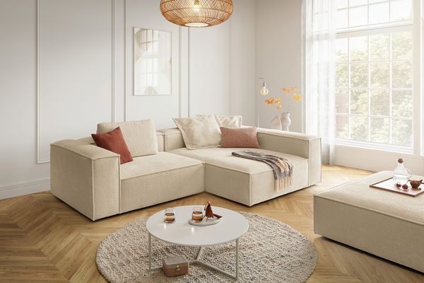 KAWOLA Sofa CARMO Ecksofa Stoff beige Recamiere rechts 68 x 191 x 306 cm