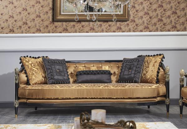 Casa Padrino Luxus Barock Chesterfield Sofa Gold / Schwarz 231 x 94 x H. 83 cm