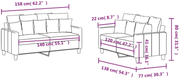 vidaXL 2-tlg. Sofagarnitur mit Kissen Hellgelb Stoff 3201653 Bild 2