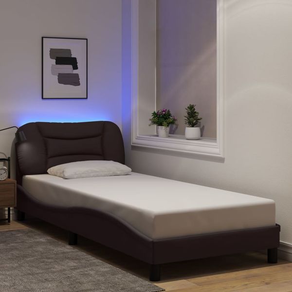 vidaXL Bettgestell mit LED ohne Matratze "Hvar" Dunkelbraun 80x200 cm Stoff 3213665