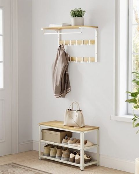 Vasagle Schuhbank Ablage für 6-8 Paar Schuhe, Stahl / Holzspanplatte beige, 73 x 30 x 45 cm