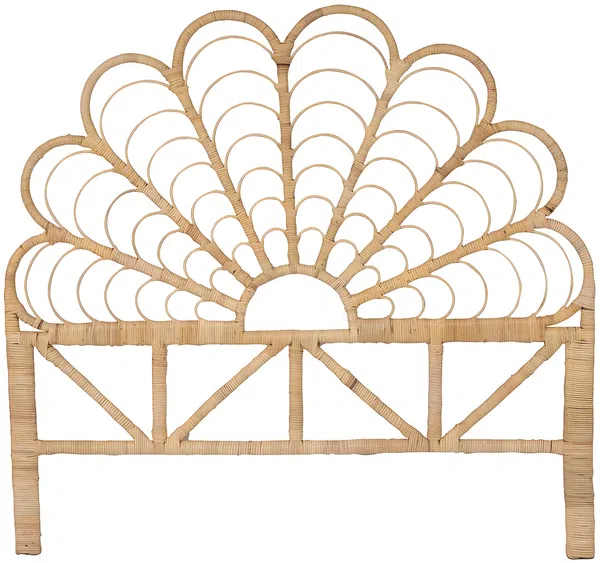 Vente-unique - FLOSIA Bettkopfteil und Bettbrücke Rattan Beige - B 4 cm x H 135 cm x L 145 cm