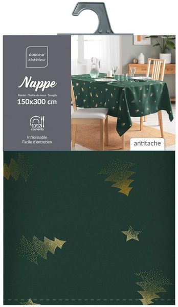 Douceur d'Intérieur, Tischdecke, rechteckig (150x300 cm) Tanne grün/Gold, Polyester, Bedruckt metallic