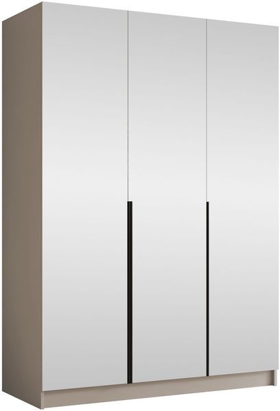 Mirjan24 'Cikzori' Kleiderschrank mit Einlegeböden und Kleiderstange, 3-türig, Laminatplatte, 215 x 58 x 150 cm, Cashmere / Schwarz, mit Spiegelfront