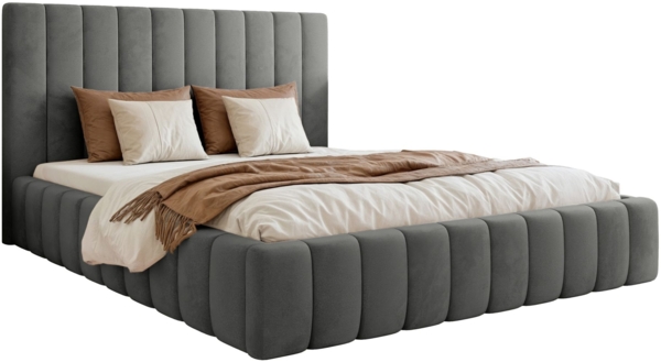 Selsey 'Fiarro' Polsterbett mit Bettkasten, Velours, grau, 140x200 cm