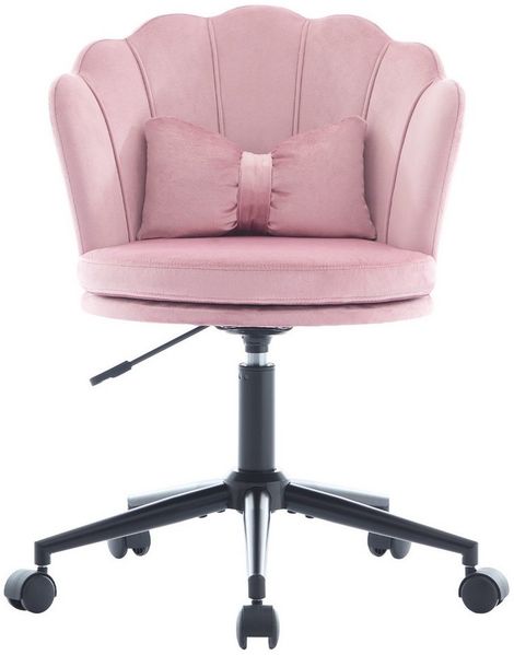 Flieks Drehstuhl mit Rollen Bürostuhl höhenverstellbar (mit schmetterlingsförmiges Lendenkissen und blütenblattförmige Rückenlehne, B55/T62/H73-63 cm), Schminktischstuhl Schreibtischstuhl Ankleidestuhl Samt Bild 4