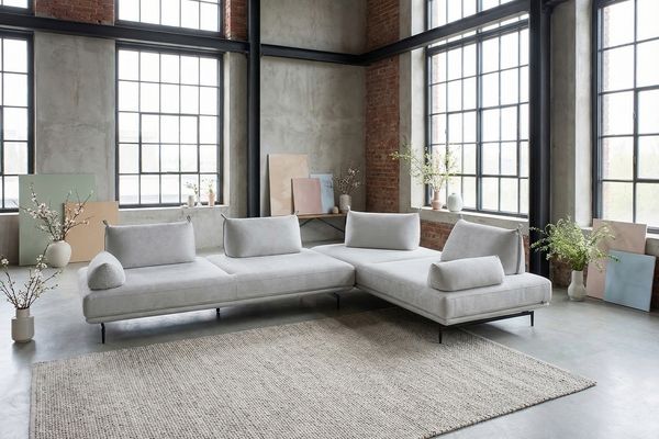 KAWOLA Ecksofa CANE Schlafsofa Daybed mit 2 Armlehnkissen Stoff grau 80 x 210 x 310 cm