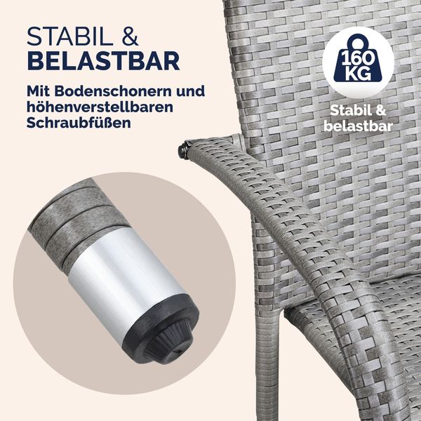 CASARIA 8-tlg. Gartenstuhl-Set, stapelbar & wetterfest, Polyrattan mit Armlehne, bis 160 kg belastbar, Grau