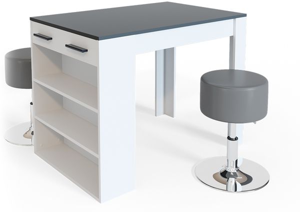 Esstisch-Set Repose Anthrazit/Weiß 67 x 100 cm mit 2 Hockern Vicco