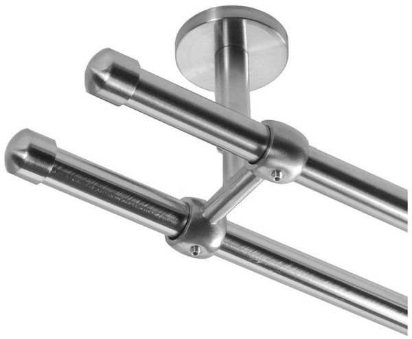 BASIT Gardinenstange Rohr Edelstahloptik 16 mm mit Deckenträgern 120 cm E17, Ø 16 mm, 2-läufig, verschraubt, Metall, D21 120 cm E17 Kappe