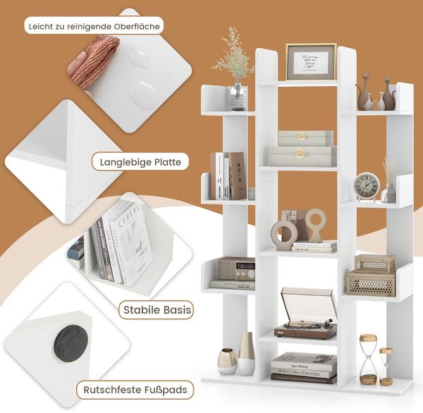 Bücherregal im Baumform Regal mit 13 offenen Fächern 86 x 24,5 x 141 cm Weiß Bild 5
