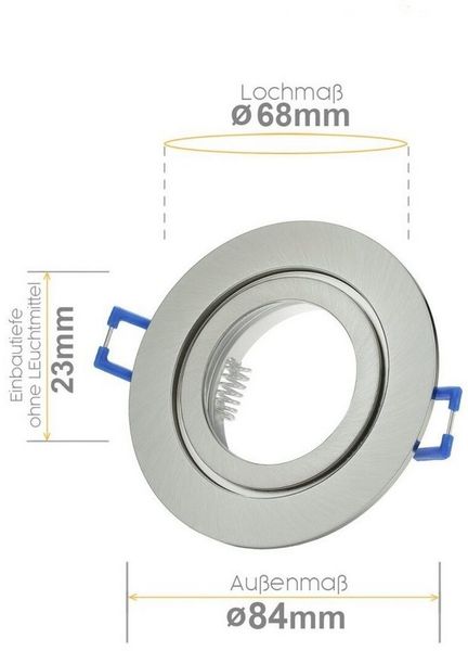 Sweet LED LED Einbaustrahler 6er Set IP44 Feuchtraum Deckenspots chrom-gebürstet mit GU10 7W, Leuchtmittel tauschbar, 3000K, warmweiß, Deckenstrahler, Einbauleuchten, Deckenlampen