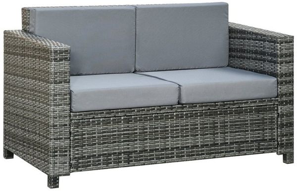 Outsunny Loungesofa Poly-Rattan Sofa mit Kissen 2-Sitzer, Rattansofa 1 Teile, Grau 130 x 70 x 80 cm