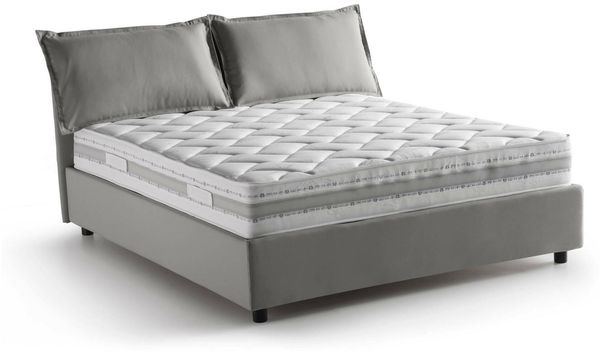 Dmora Doppelbett Amelinda, Bettkasten mit Stoffbezug, 100 % Made in Italy, Öffnung vorne, inklusive Matratze 160 x 190 cm, Grau