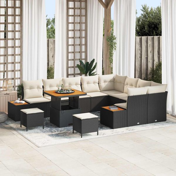 vidaXL Gartensofa-set mit Kissen 12 pcs Schwarz und Creme 3363340