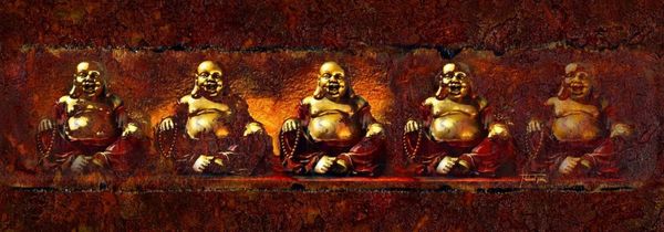 Glasbild 95x33cm Wandbild Bild Budda 12342