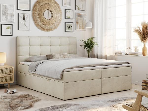 Boxspringbett, Schlafzimmerbett, Bettkasten - FAST - 180x200cm - Beige Velours - H3