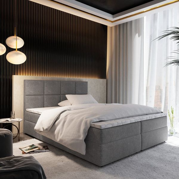 Masseno Boxbett LENA 160x200 cm mit Bonell Matratze und Topper, Doppelbett, Polsterbett mit Kopfteil, Boxspringbett