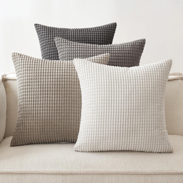 EMEMA Kordsamt Dekokissenbezug 4er Set Sofa Couch 45x45 cm Grau Weich