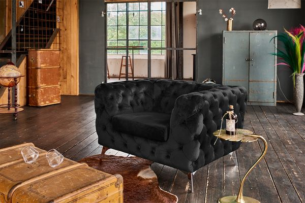 KAWOLA Sessel NARLA Chesterfield Loungesessel Velvet schwarz 71 x 87 x 120 cm