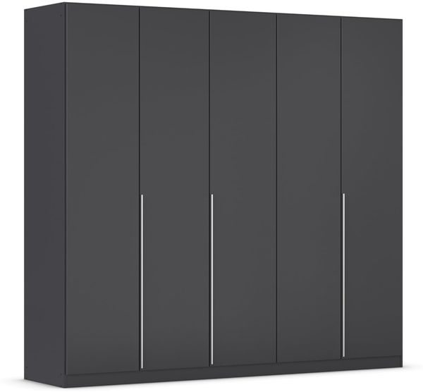 Rauch Möbel Alabama, Kleiderschrank für Schlafzimmer, Kinderzimmer, Wohnzimmer, Garderobe, Flur, 5-türig, mit Zubehör Basic, Farbe Grau metallic, Schwarz, Breite 226 cm