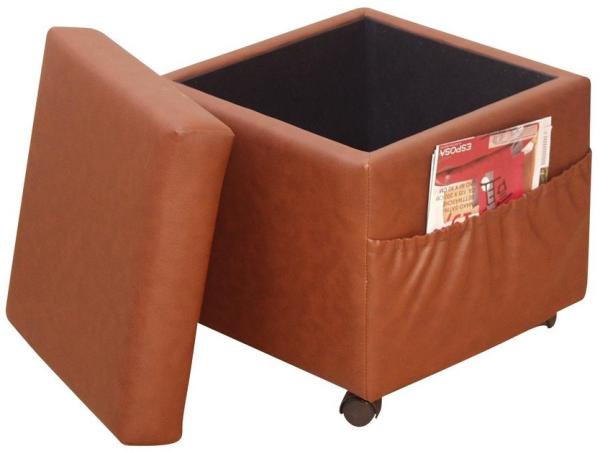 Sitzhocker mit Rollen und Stauraum, braun