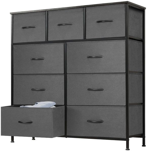 Sweetcrispy Kommode,Sideboard Wohnzimmer für Schlafzimmer mit 9 Stoffschubladen,Einstellbare Füße Schubladenschrank,Grau