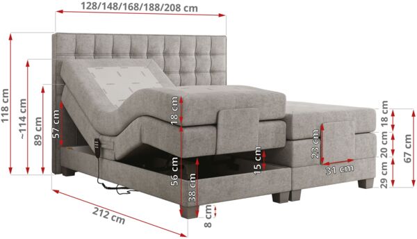 Boxspringbett elektrisch verstellbar, Schlafzimmerbett, Bettkasten - ELEKTRO - 140 x 200 cm - Hellgrau Stoff - H3 Bild 6