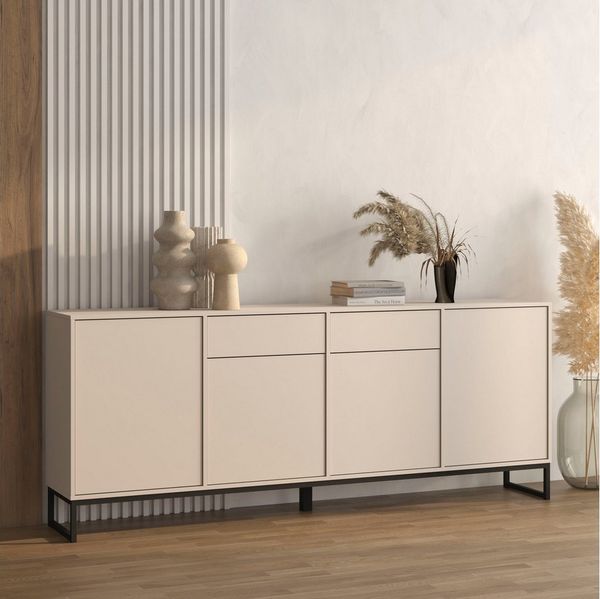 OTTO home Sideboard Loft, Breite 208,5 cm, grifflose Kommode 4 Türen/2 Schubkästen, Schubladenschrank mit viel Stauraum, Einlegeböden verstellbar