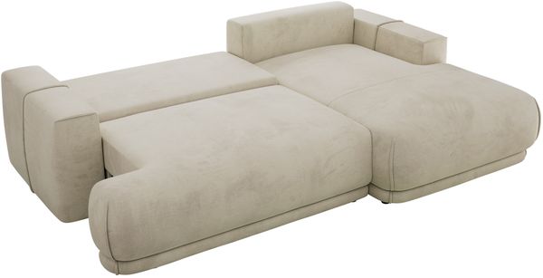 RINA L Design Ecksofa, Schlaffunktion & Stauraum, DL-System, Wellenfedern, Liegefläche 220x155 cm, freistehendes Polstersofa, Schlafcouch - Beige Velvet - Rechts Seite Bild 12
