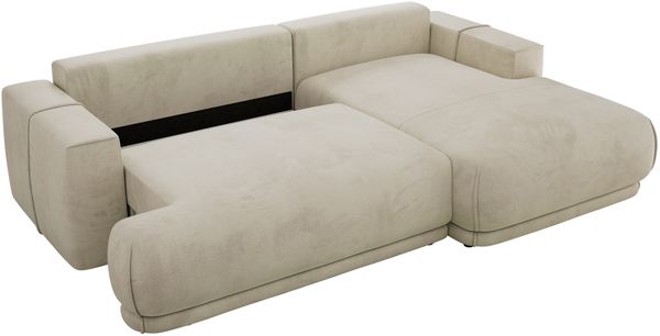 RINA L Design Ecksofa, Schlaffunktion & Stauraum, DL-System, Wellenfedern, Liegefläche 220x155 cm, freistehendes Polstersofa, Schlafcouch - Beige Velvet - Rechts Seite Bild 11