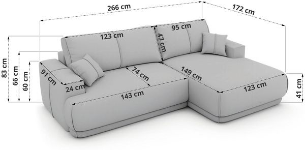RINA L Design Ecksofa, Schlaffunktion & Stauraum, DL-System, Wellenfedern, Liegefläche 220x155 cm, freistehendes Polstersofa, Schlafcouch - Beige Velvet - Rechts Seite Bild 8