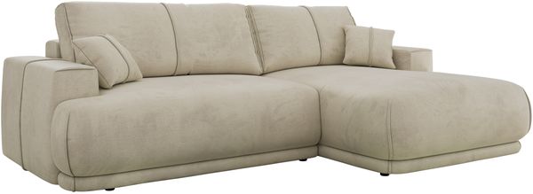 RINA L Design Ecksofa, Schlaffunktion & Stauraum, DL-System, Wellenfedern, Liegefläche 220x155 cm, freistehendes Polstersofa, Schlafcouch - Beige Velvet - Rechts Seite Bild 10