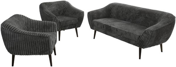 Wohnzimmerset PIRS 1-1-3, Skandinavisches 3-Sitzer Sofa mit Sesseln, Sofa mit Wellenfederung, schwarze Füße, Skandinavisches Möbelset - Grau Cord Bild 8