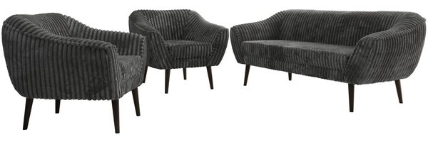 Wohnzimmerset PIRS 1-1-3, Skandinavisches 3-Sitzer Sofa mit Sesseln, Sofa mit Wellenfederung, schwarze Füße, Skandinavisches Möbelset - Grau Cord Bild 6