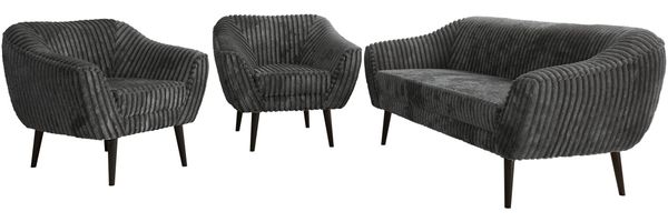 Wohnzimmerset PIRS 1-1-3, Skandinavisches 3-Sitzer Sofa mit Sesseln, Sofa mit Wellenfederung, schwarze Füße, Skandinavisches Möbelset - Grau Cord Bild 7