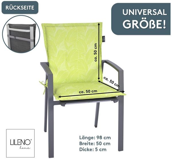 LILENO HOME Polsterauflage Niedriglehner, bequeme Sitzauflage für Gartenstühle, Stuhlkissen, (1 St, 1er Set), Gartenstuhl Auflage Blätter Grün, Sitzpolster waschbar