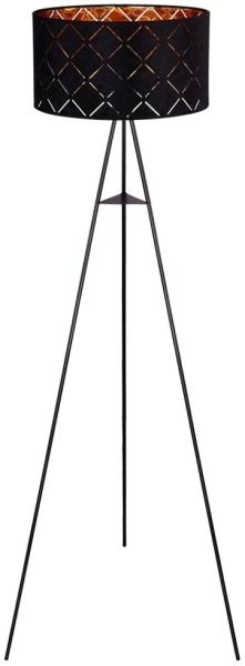 LED Stehlampe, Textil, schwarz-gold, Stativ Gestell, SUNNA