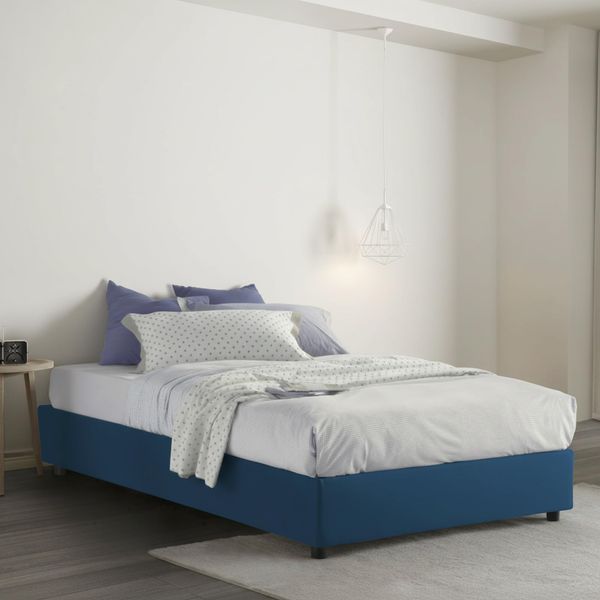 Talamo Italia - Gaia Doppelbett, Bettkasten mit Stoffbezug, 100 % Made in Italy, seitliche Öffnung, inklusive Matratze 120x190 cm, Blau