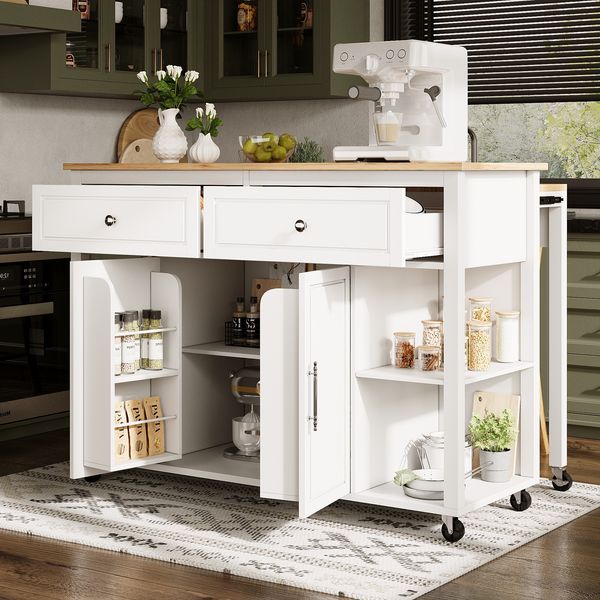 Servierwagen Küchenwagen Sideboard ausziehbare Tischplatte MDF Metall Schubladen Stauraumrollwagen 7-Rollen Design