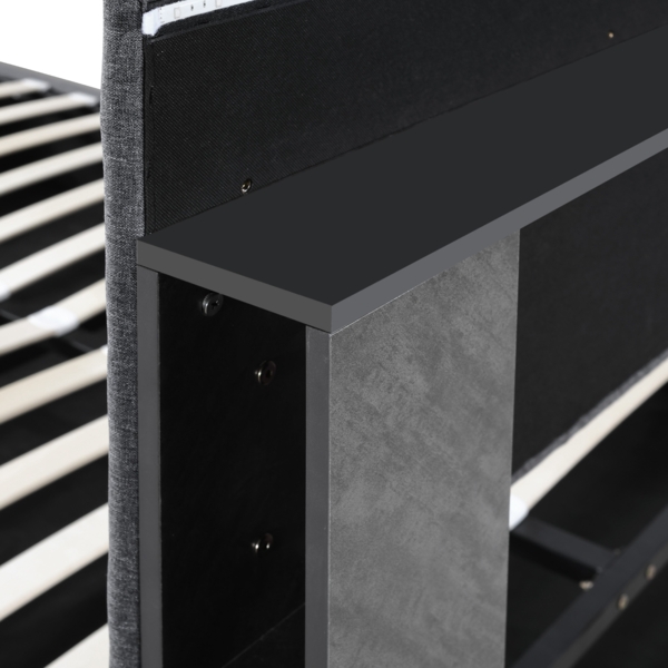 Polsterbett 160x200 cm mit LED Kopfteil,USB & Typ-C Ladefunktion,Stauraum & Gasdruckfeder,Grau Bild 9