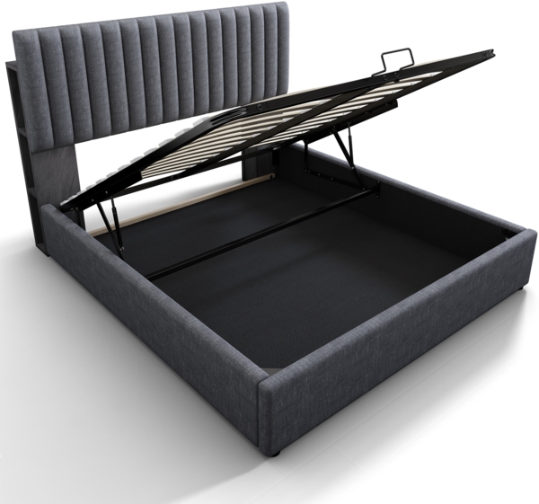 Polsterbett 160x200 cm mit LED Kopfteil,USB & Typ-C Ladefunktion,Stauraum & Gasdruckfeder,Grau Bild 8