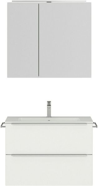 nobilia® Badmöbel-Set Levere, (2-St, vormontiert, mit Soft-Close), inkl. Spiegelschrank mit Beleuchtung und Dimmerfunktion, in 4 Breiten