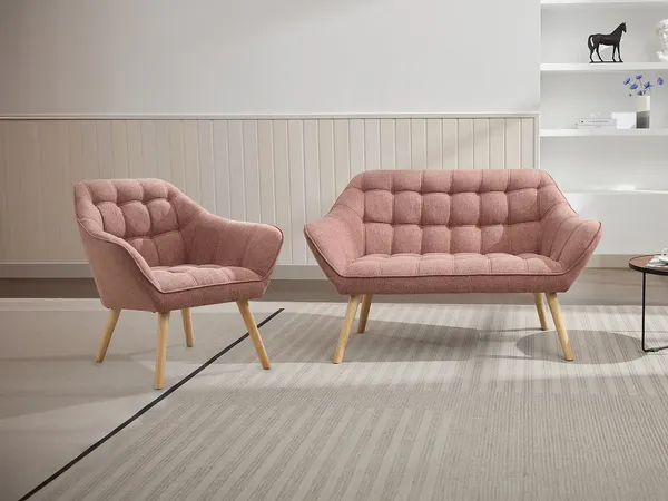 Vente-unique - CASERTA Sofa and armchair set Stoff Puderrosa - B 73 cm x H 77 cm x L 127 cm82 cm