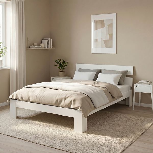 Bellamio 'Kavir' Bett 140x200 cm, weiß lackiert, Massivholzbett aus Kiefer, Doppelbett inkl. Lattenrost, bis 180 kg belastbar